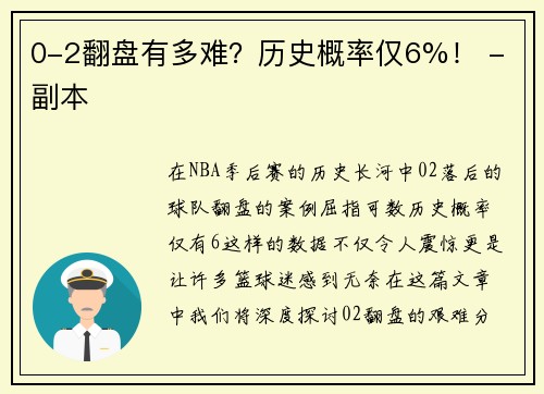 0-2翻盘有多难？历史概率仅6%！ - 副本